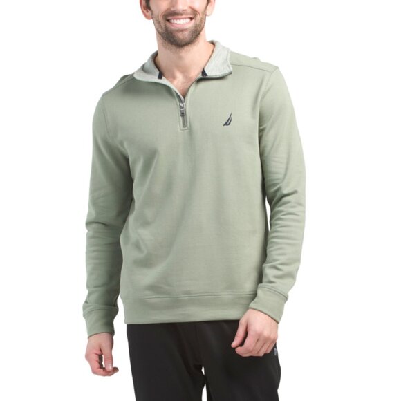 NAUTICA Seaspray Heathered Back Ribbed Knit Quarter Zip Sweatshirt - Picture 1 of 2